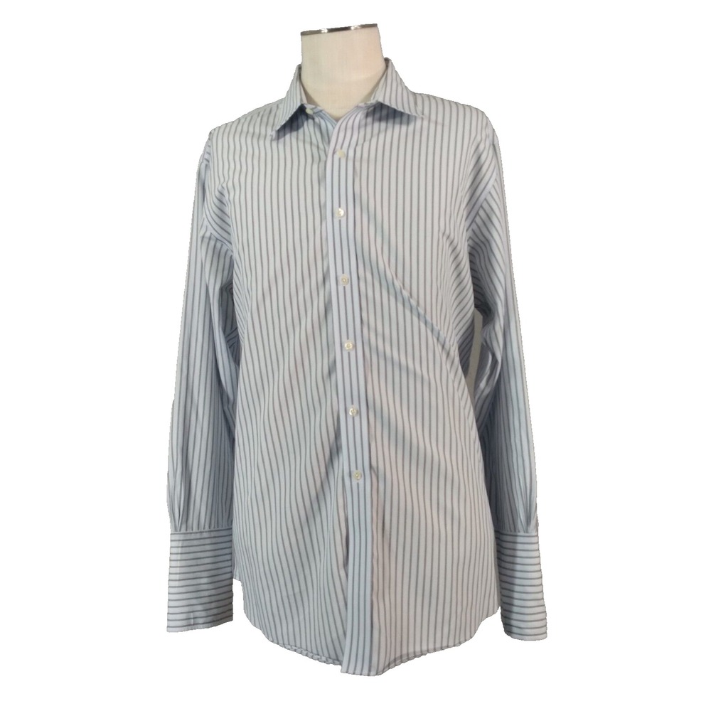 Brooks Brothers Oxford dress shirt men's XL extra large blue stripe French cuff
